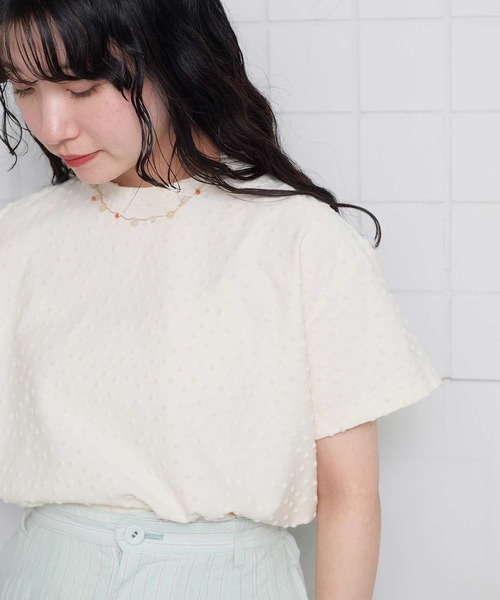 l'atelier du savon(アトリエドサボン)の「_小ドットパイル半袖Tシャツ(Tシャツ/カットソー・レディース・ブラック/アイボリー/ピンク・FREE)」の2枚目の写真