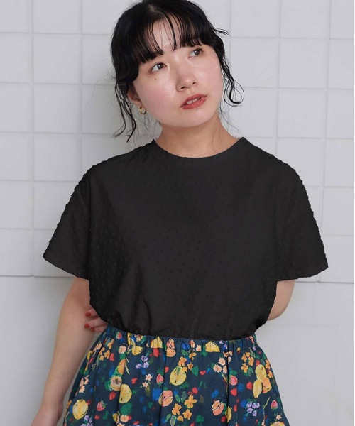 l'atelier du savon(アトリエドサボン)の「_小ドットパイル半袖Tシャツ(Tシャツ/カットソー・レディース・ブラック/アイボリー/ピンク・FREE)」の1枚目の写真