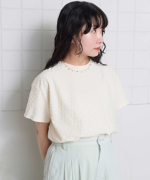 l'atelier du savon(アトリエドサボン)の「_小ドットパイル半袖Tシャツ(Tシャツ/カットソー・レディース・ブラック/アイボリー/ピンク・FREE)」の4枚目の写真