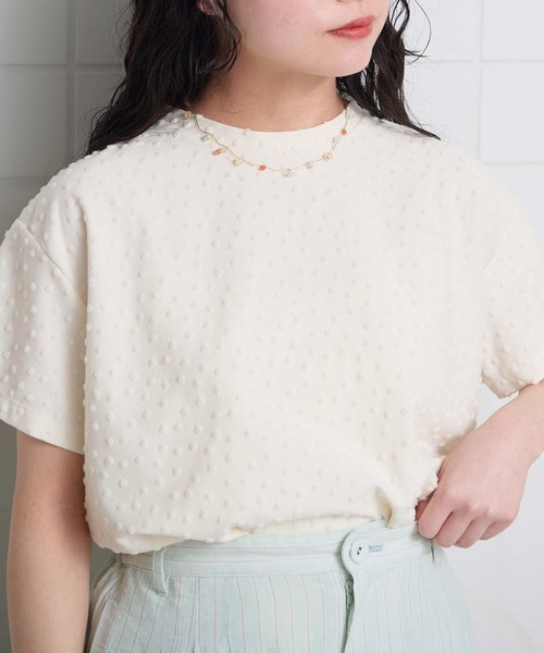 l'atelier du savon(アトリエドサボン)の「_小ドットパイル半袖Tシャツ(Tシャツ/カットソー・レディース・ブラック/アイボリー/ピンク・FREE)」の5枚目の写真