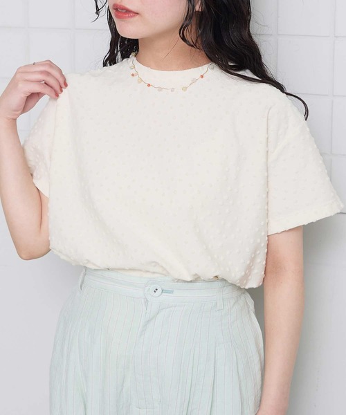 l'atelier du savon(アトリエドサボン)の「_小ドットパイル半袖Tシャツ(Tシャツ/カットソー・レディース・ブラック/アイボリー/ピンク・FREE)」の6枚目の写真