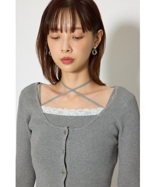 rienda（リエンダ）の「レースディティールニットカーディガンセット 春服（カーディガン/ボレロ・レディース・グレー/ブラック/レッド・FREE）」の4枚目の写真