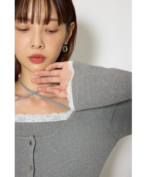 rienda（リエンダ）の「レースディティールニットカーディガンセット 春服（カーディガン/ボレロ・レディース・グレー/ブラック/レッド・FREE）」の5枚目の写真