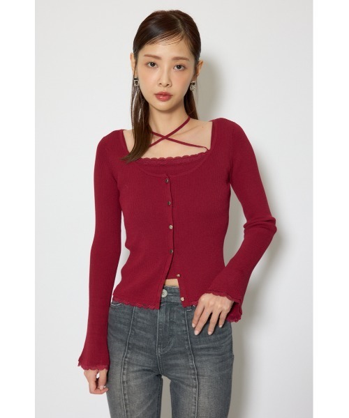 rienda（リエンダ）の「レースディティールニットカーディガンセット 春服（カーディガン/ボレロ・レディース・グレー/ブラック/レッド・FREE）」の9枚目の写真