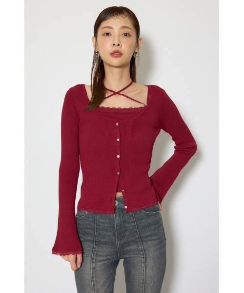 rienda（リエンダ）の「レースディティールニットカーディガンセット 春服（カーディガン/ボレロ・レディース・グレー/ブラック/レッド・FREE）」の10枚目の写真