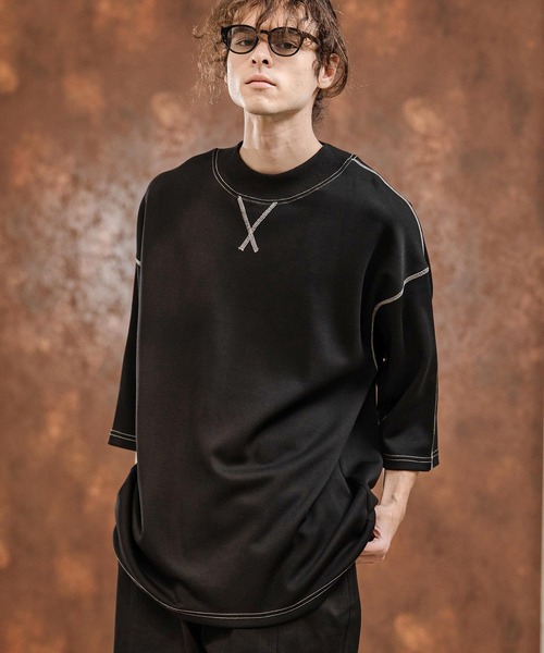 CAMBIO(カンビオ)の「mt10321- カラーステッチモックネックカットソー(Tシャツ/カットソー・メンズ・グレイッシュベージュ/ブラック/ホワイト・M/L/XL)」の9枚目の写真