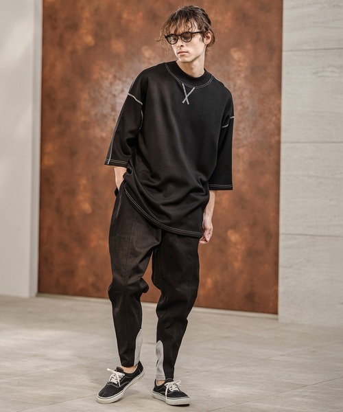 CAMBIO(カンビオ)の「mt10321- カラーステッチモックネックカットソー(Tシャツ/カットソー・メンズ・グレイッシュベージュ/ブラック/ホワイト・M/L/XL)」の10枚目の写真