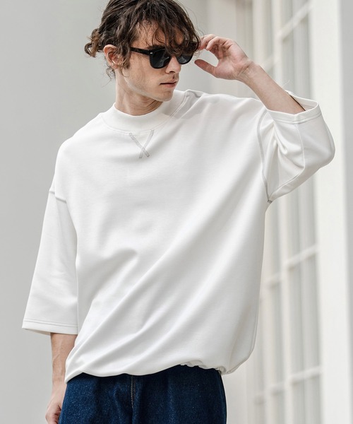 CAMBIO(カンビオ)の「mt10321- カラーステッチモックネックカットソー(Tシャツ/カットソー・メンズ・グレイッシュベージュ/ブラック/ホワイト・M/L/XL)」の12枚目の写真