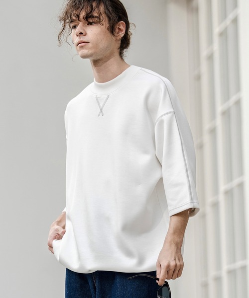 CAMBIO(カンビオ)の「mt10321- カラーステッチモックネックカットソー(Tシャツ/カットソー・メンズ・グレイッシュベージュ/ブラック/ホワイト・M/L/XL)」の13枚目の写真