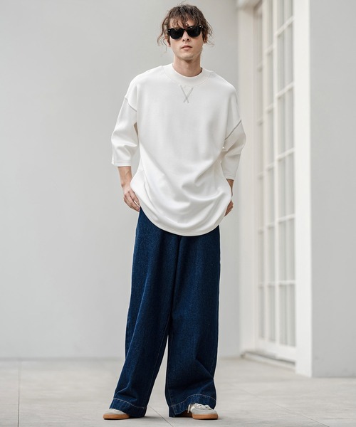 CAMBIO(カンビオ)の「mt10321- カラーステッチモックネックカットソー(Tシャツ/カットソー・メンズ・グレイッシュベージュ/ブラック/ホワイト・M/L/XL)」の14枚目の写真