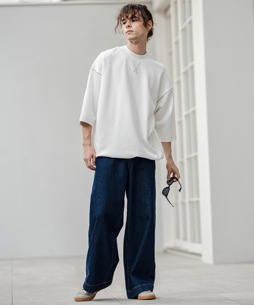 CAMBIO(カンビオ)の「mt10321- カラーステッチモックネックカットソー(Tシャツ/カットソー・メンズ・グレイッシュベージュ/ブラック/ホワイト・M/L/XL)」の16枚目の写真