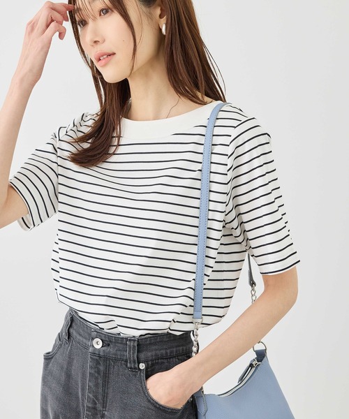 60シルケットボートネックハーフスリーブジャケットインナー（Tシャツ