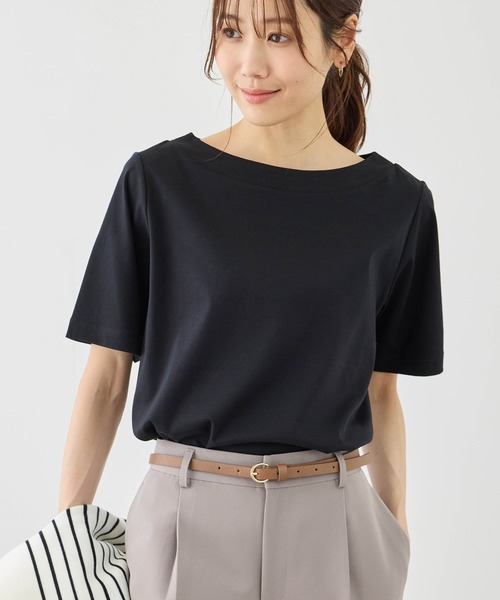 60シルケットボートネックハーフスリーブジャケットインナー（Tシャツ