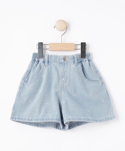 SHOO・LA・RUE（シューラルー）の「【100-150cm】リボン刺繍デニムショートパンツ（デニムパンツ・キッズ・ネイビー/サックスブルー・10/15 /14/13/12/11）」の3枚目の写真