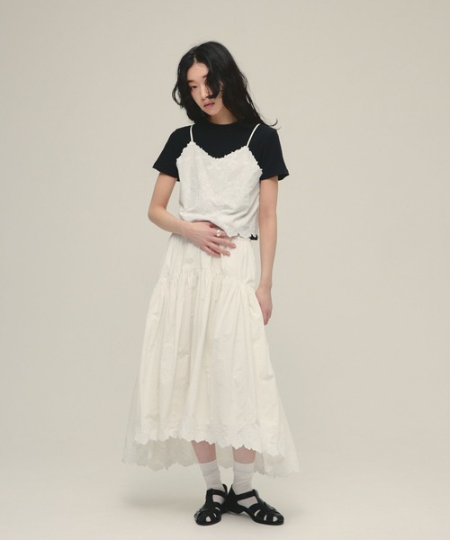 eL(エル)の「【eL】Made in India Embroidery Skirt/645533(スカート・レディース・オフホワイト/ブラック・FREE)」の3枚目の写真