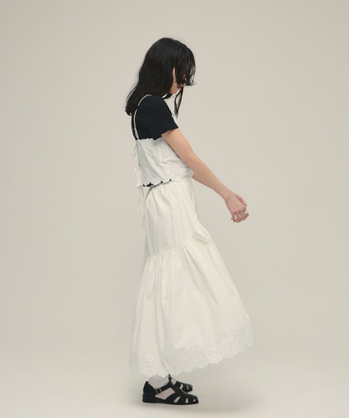 eL(エル)の「【eL】Made in India Embroidery Skirt/645533(スカート・レディース・オフホワイト/ブラック・FREE)」の4枚目の写真