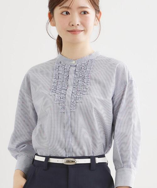 Reflect(リフレクト)の「【接触冷感】八分袖フロントフリルブラウス(シャツ/ブラウス・レディース・ブラック系2/ネイビー系2/ホワイト/ダークブラウン・07/09/11/13/15 )」の4枚目の写真