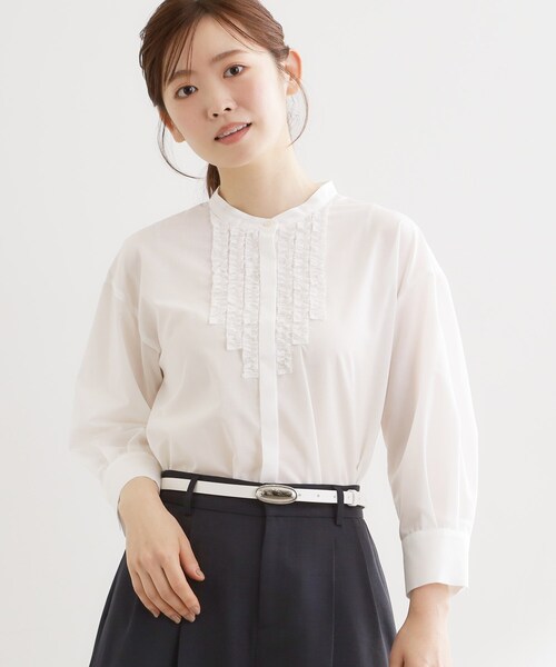Reflect(リフレクト)の「【接触冷感】八分袖フロントフリルブラウス(シャツ/ブラウス・レディース・ブラック系2/ネイビー系2/ホワイト/ダークブラウン・07/09/11/13/15 )」の5枚目の写真