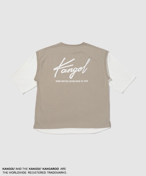 KANGOL（カンゴール）の「【KANGOL/カンゴール】ユニセックス フェイクレイヤード ベストTシャツ 発泡ロゴプリント（Tシャツ/カットソー・メンズ・グレイッシュベージュ/パープル/スミクロ・L/M/XL）」の2枚目の写真