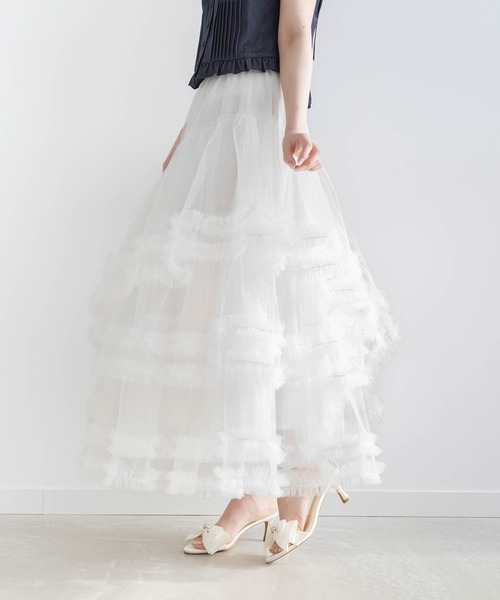 RANDA(ランダ)の「フリルティアードチュールスカート(スカート・レディース・ピンク/ホワイト/ブラック・0/1)」の2枚目の写真