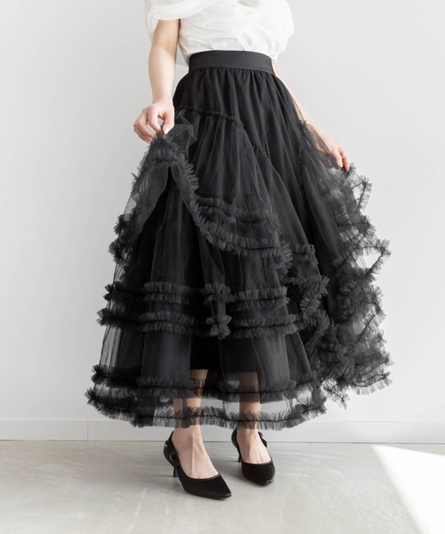 RANDA(ランダ)の「フリルティアードチュールスカート(スカート・レディース・ピンク/ホワイト/ブラック・0/1)」の3枚目の写真