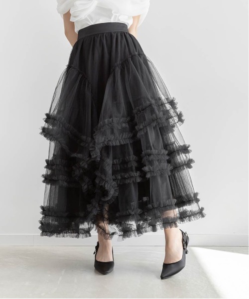 RANDA(ランダ)の「フリルティアードチュールスカート(スカート・レディース・ピンク/ホワイト/ブラック・0/1)」の5枚目の写真