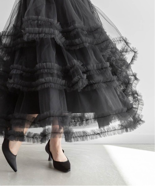 RANDA(ランダ)の「フリルティアードチュールスカート(スカート・レディース・ピンク/ホワイト/ブラック・0/1)」の6枚目の写真