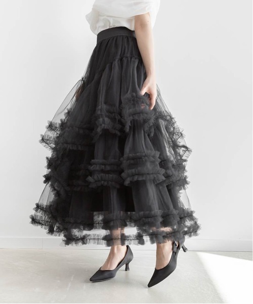 RANDA(ランダ)の「フリルティアードチュールスカート(スカート・レディース・ピンク/ホワイト/ブラック・0/1)」の7枚目の写真