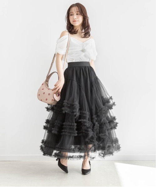 RANDA(ランダ)の「フリルティアードチュールスカート(スカート・レディース・ピンク/ホワイト/ブラック・0/1)」の8枚目の写真