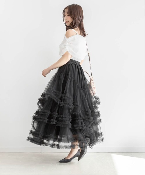 RANDA(ランダ)の「フリルティアードチュールスカート(スカート・レディース・ピンク/ホワイト/ブラック・0/1)」の9枚目の写真