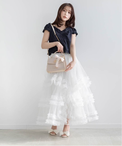 RANDA(ランダ)の「フリルティアードチュールスカート(スカート・レディース・ピンク/ホワイト/ブラック・0/1)」の13枚目の写真