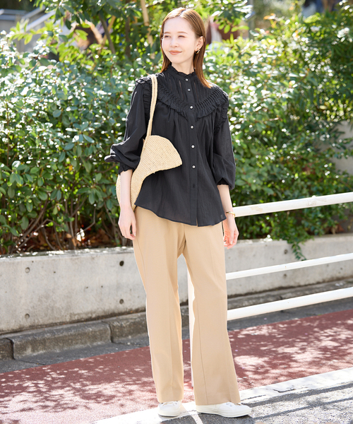 SLOBE IENA（スローブイエナ）の「《WEB限定/》フリルピンタックブラウス（シャツ/ブラウス・レディース・ブルー系その他/ホワイト/ブラック・FREE）」の4枚目の写真