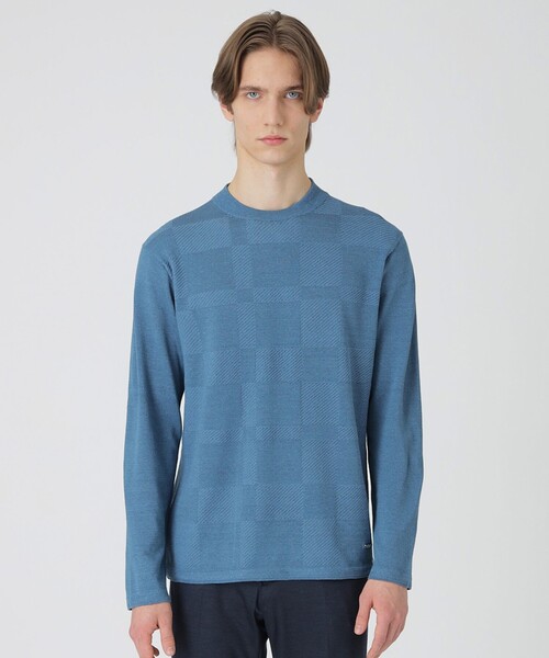 BLACK LABEL CRESTBRIDGE（ブラックレーベル・クレストブリッジ）の「リネンミックスシャドーチェックニット（ニット/セーター・メンズ・ライトグレー/ブルー系その他4/ブラック・M/XL/L）」の3枚目の写真