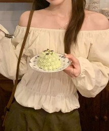 【Mellfy】リボンデザイン 2WAY シャーリング フリル ブラウス