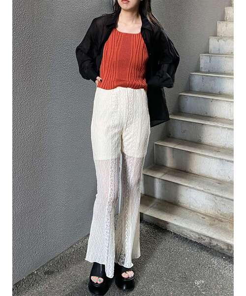 MURUA（ムルーア）の「【WEB限定】レースパッチワークフレアパンツ（その他パンツ・レディース・アイボリー/ブラック・FREE）」の3枚目の写真