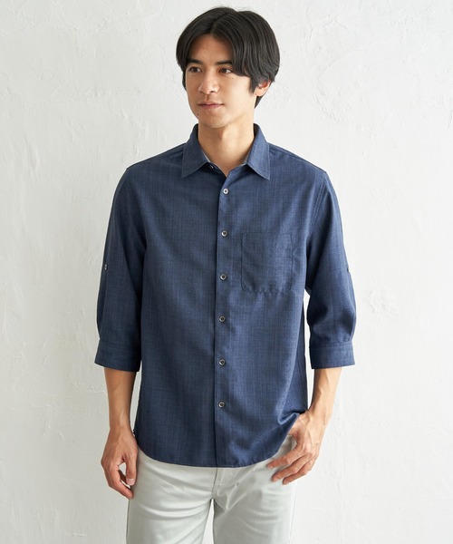 ikka(イッカ)の「速乾ドビー袖2WAYシャツ(シャツ/ブラウス・メンズ・ベージュ/ネイビー/カーキ・M/XL/L/S)」の1枚目の写真