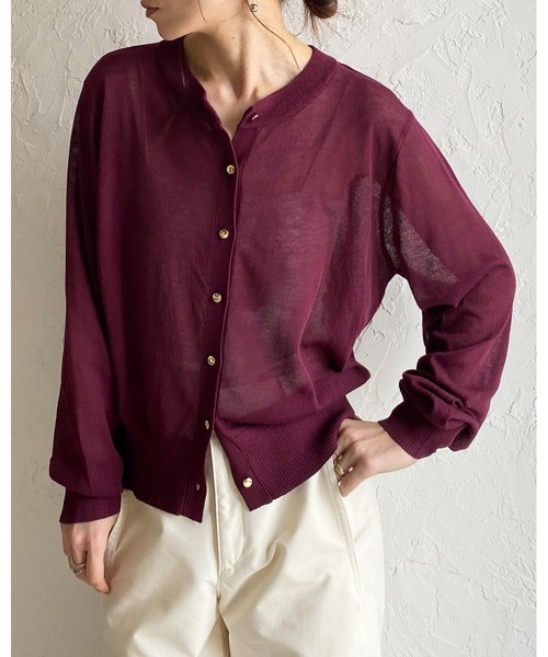 She's Closet(シーズクローゼット)の「UVカット 接触冷感 金ボタン 長袖 麻タッチ シアー ニットカーディガン(カーディガン/ボレロ・レディース・イエロー/ブラック/ホワイト/バーガンディー・FREE)」の22枚目の写真