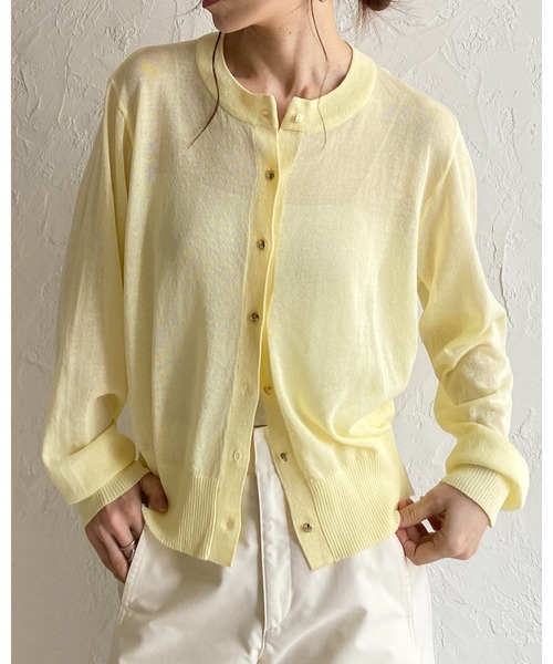 She's Closet(シーズクローゼット)の「UVカット 接触冷感 金ボタン 長袖 麻タッチ シアー ニットカーディガン(カーディガン/ボレロ・レディース・イエロー/ブラック/ホワイト/バーガンディー・FREE)」の13枚目の写真