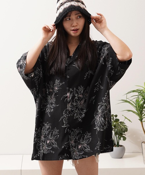 archivio　プルオーバーシャツ 総柄 オープンカラー オーバーシャツ / All-over print open-collar