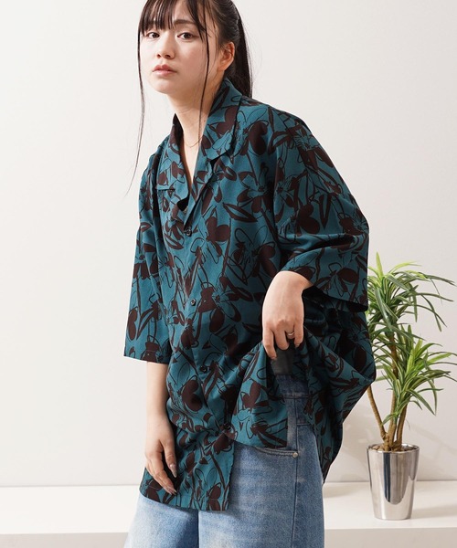 トップス 29 総柄 オープンカラー オーバーシャツ / All-over print open-collar