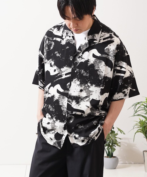総柄 オープンカラー オーバーシャツ / All-over print open-collar