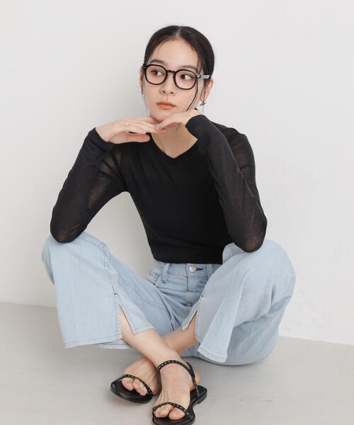 NANO universe(ナノユニバース)の「シアーツイストフライスロンT(Tシャツ/カットソー・レディース・ブラック/ホワイト/パープル・S/M)」の7枚目の写真