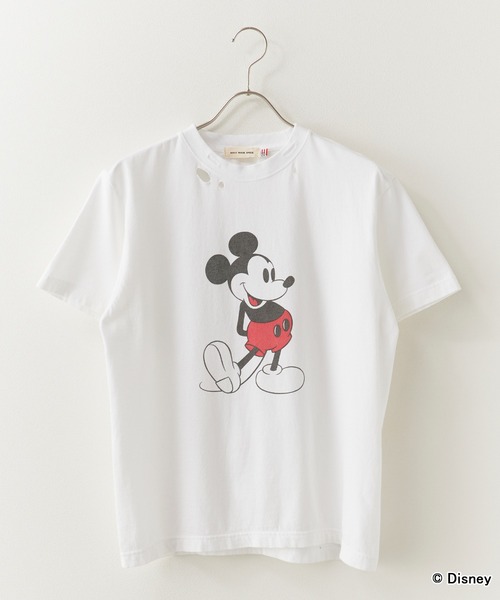 GOOD ROCK SPEED(グッドロックスピード)の「GOOD ROCK SPEED/グッドロックスピード/ MickeyMouse / Disney / ダメ―ジクルーネックTシャツ 秋 秋服 2026年秋冬(Tシャツ/カットソー・メンズ・ホワイト/ブラック・S/M/L)」の3枚目の写真