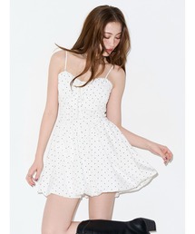 【新色ホワイトドット柄追加!】コルセットライクバルーンミニキャミワンピース ドット柄 夏服