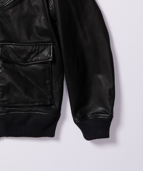 wjk(ダヴルジェイケイ)の「mj11517- leather rib jersey type A-2 フライトジャケット(2098 lc47j)(ミリタリージャケット・メンズ・ブラック・S/M/L/XL)」の2枚目の写真