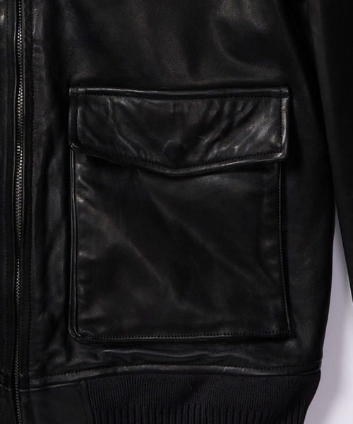 wjk(ダヴルジェイケイ)の「mj11517- leather rib jersey type A-2 フライトジャケット(2098 lc47j)(ミリタリージャケット・メンズ・ブラック・S/M/L/XL)」の3枚目の写真