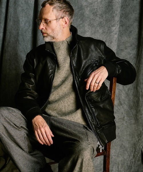 wjk(ダヴルジェイケイ)の「mj11517- leather rib jersey type A-2 フライトジャケット(2098 lc47j)(ミリタリージャケット・メンズ・ブラック・S/M/L/XL)」の5枚目の写真