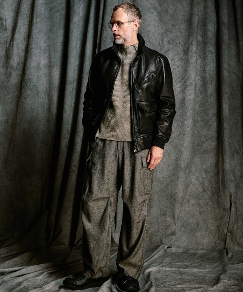 wjk(ダヴルジェイケイ)の「mj11517- leather rib jersey type A-2 フライトジャケット(2098 lc47j)(ミリタリージャケット・メンズ・ブラック・S/M/L/XL)」の6枚目の写真