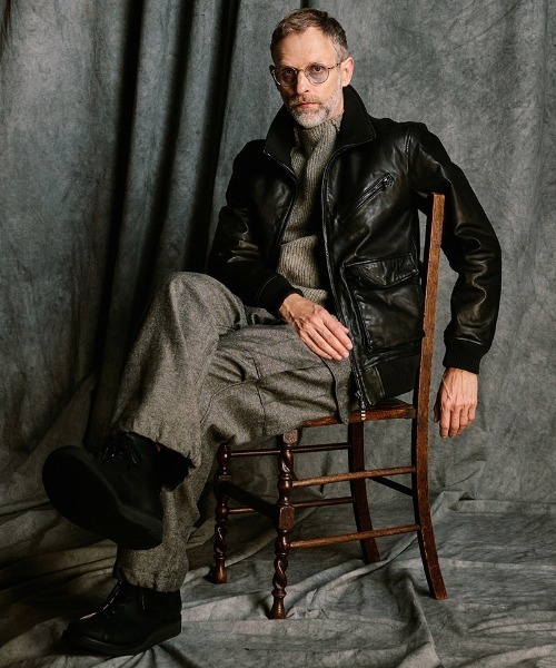 wjk(ダヴルジェイケイ)の「mj11517- leather rib jersey type A-2 フライトジャケット(2098 lc47j)(ミリタリージャケット・メンズ・ブラック・S/M/L/XL)」の7枚目の写真