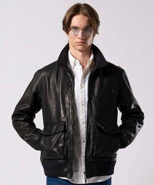 wjk(ダヴルジェイケイ)の「mj11517- leather rib jersey type A-2 フライトジャケット(2098 lc47j)(ミリタリージャケット・メンズ・ブラック・S/M/L/XL)」の8枚目の写真
